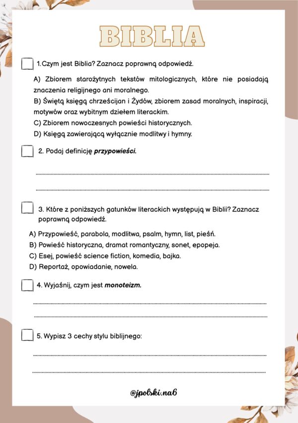 KARTA PRACY ,,BIBLIA'' + ODPOWIEDZI - obrazek 2